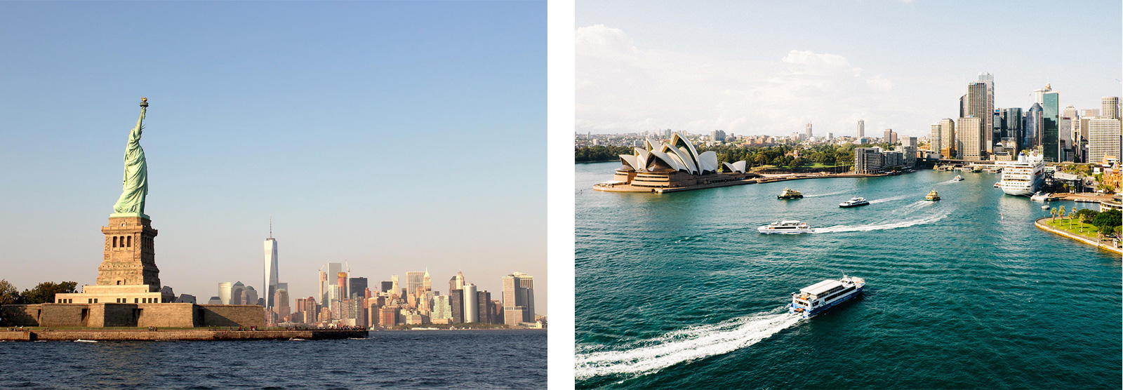 Klassische Ziele für Auswanderer: USA und Australien (Foto rechts: Sidney)