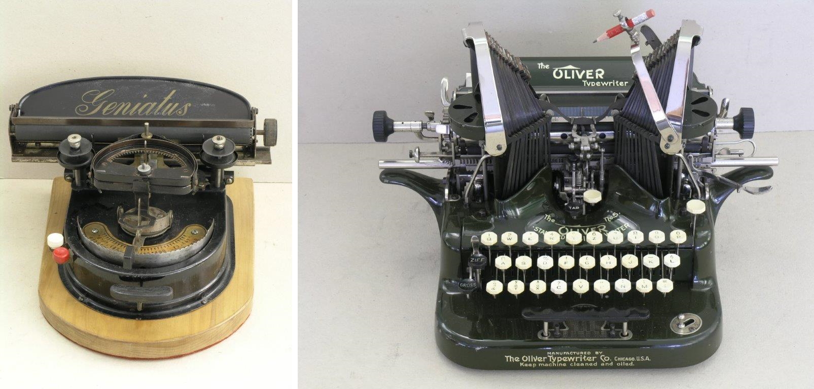 Zwei von zahlreichen Exemplaren in Wattens: Ein Geniatus Mod. Famos (Baujahr 1924) sowie ein Oliver Modell 5 mit Baujahr 1913!